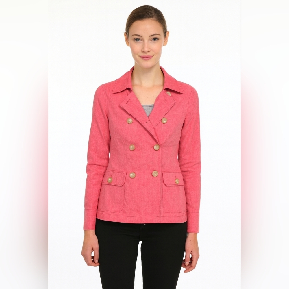 MAGASCHONI Women's LINEN Blend Jacket‎ Blazer Button Up Size 4 Pink Collared